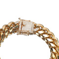 12mm Hip Hop Rock 18k Gold Plated Cuban Chain Lock White Diamond Stainless Steel Jewelry Necklace Bracelet